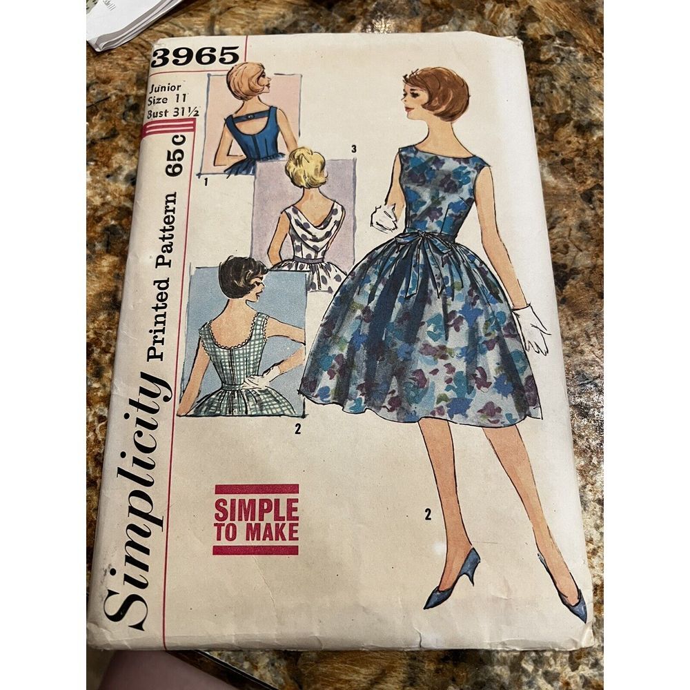 Vintage Simplicity 3965 Dress‎ Bouffant Skirt Back Styles Sz 11 UNCUT
